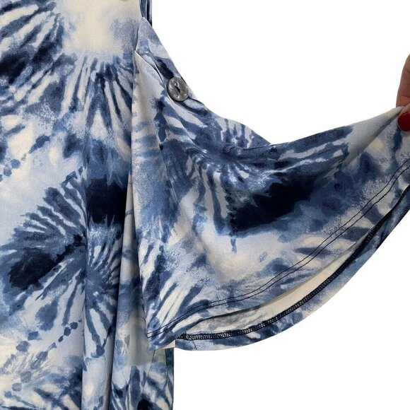 CATO Plus Size Tie-Dye Cold Shoulder Top 22/24W Blue White - Picture 4 of 8